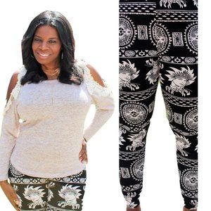BLACK WHITE GALAXY OUTER SPACE PRINT LEGGINGS